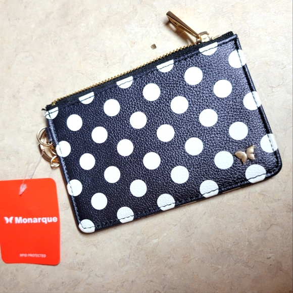 NWT monargue RFID protected card /cash wallet w/keyring polka dots - Picture 2 of 5